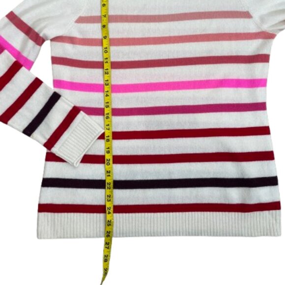 TALBOTS 100% Cashmere Crewneck Striped Pullover Sweater Size L Ivory - Picture 8 of 9